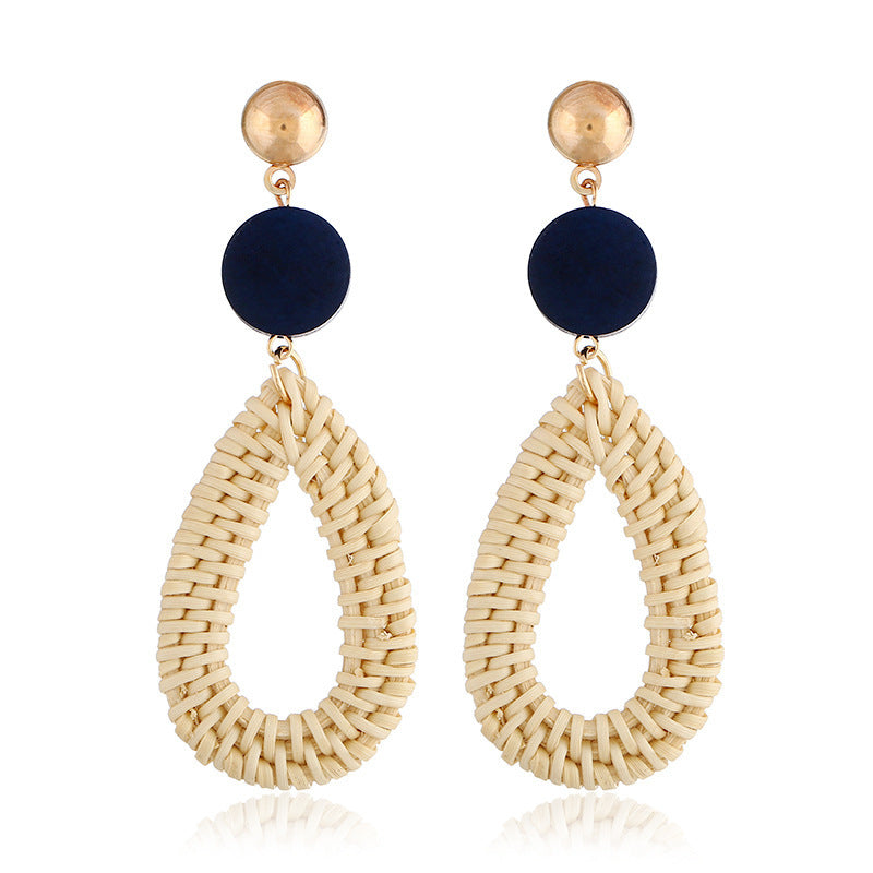 Wholesale Wooden Bohemian Bamboo Rattan Handmade Woven Rattan Earrings
